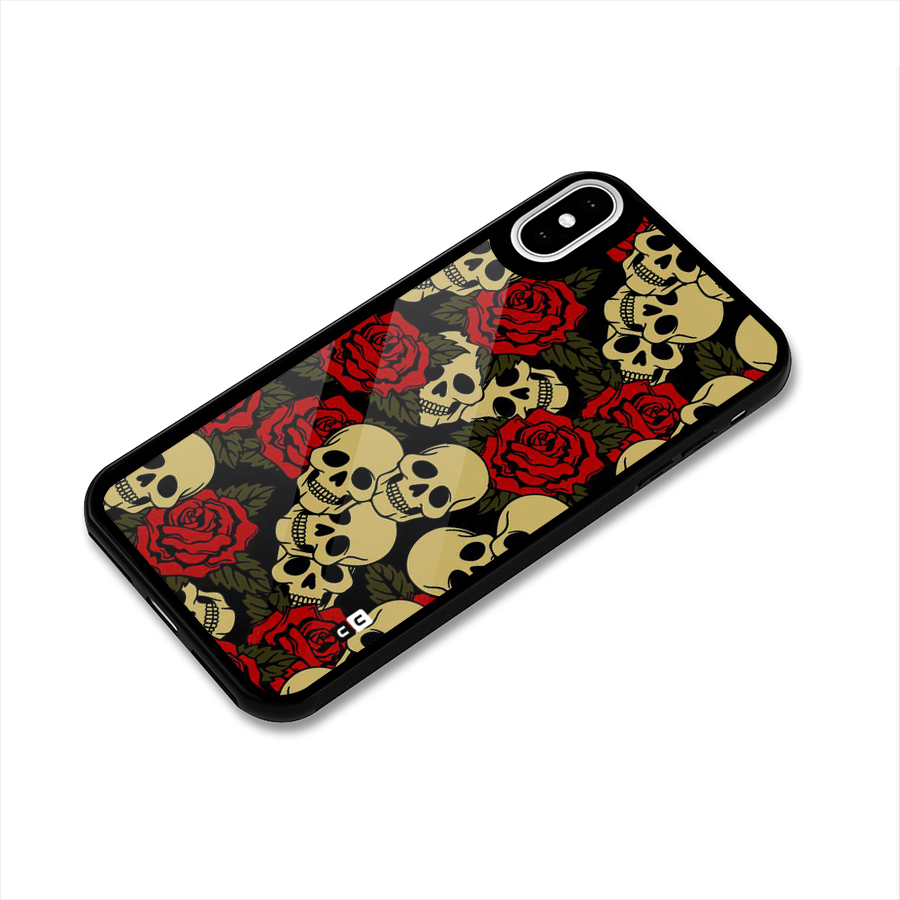 Skulled Roses Glass Back Case for iPhone X