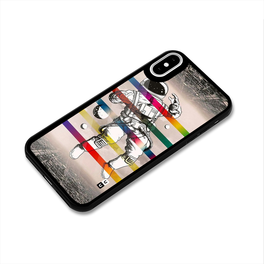 Spaceman Rainbow Stripes Glass Back Case for iPhone X