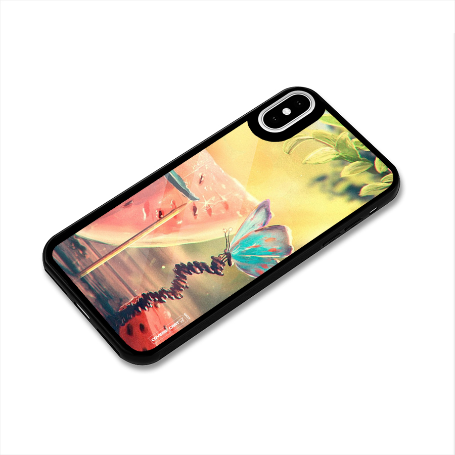 Watermelon Butterfly Glass Back Case for iPhone X