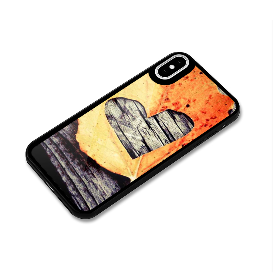 Wood Heart Leaf Glass Back Case for iPhone X
