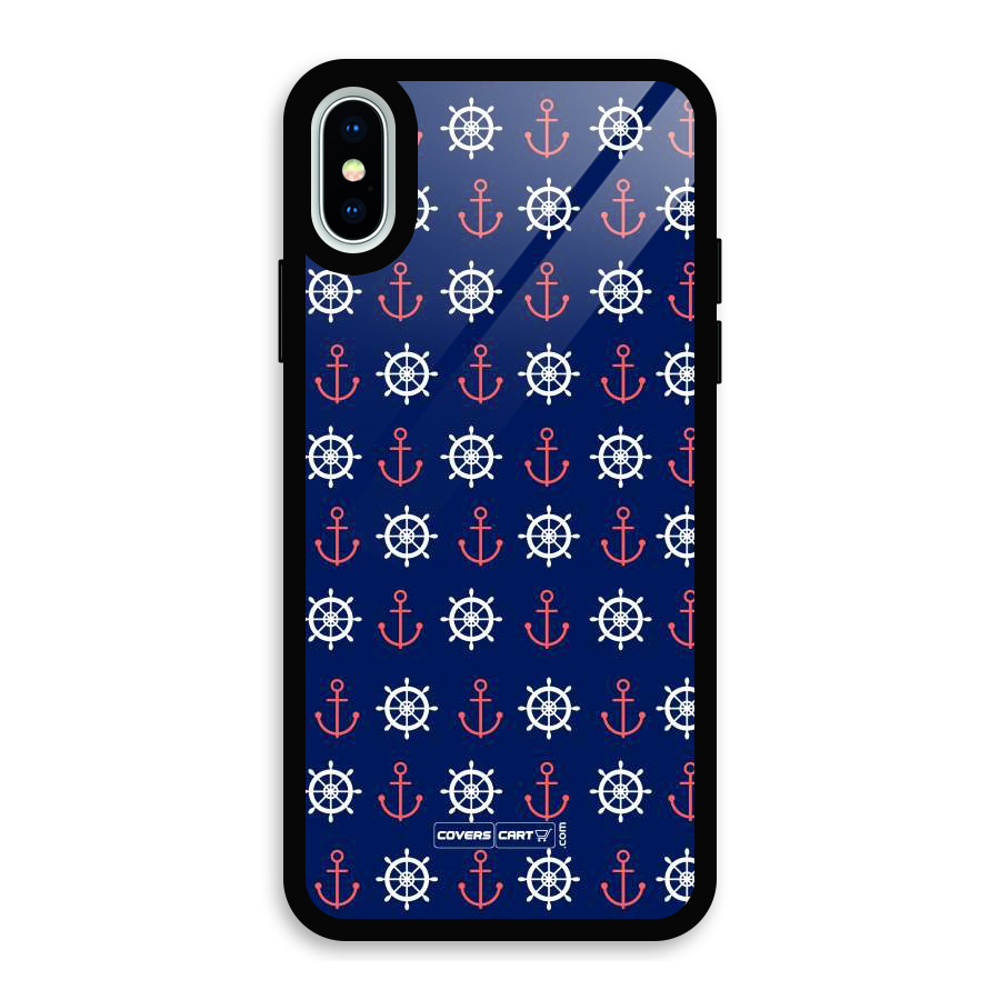 Anchor Pattern Blue Glass Back Case for iPhone XS