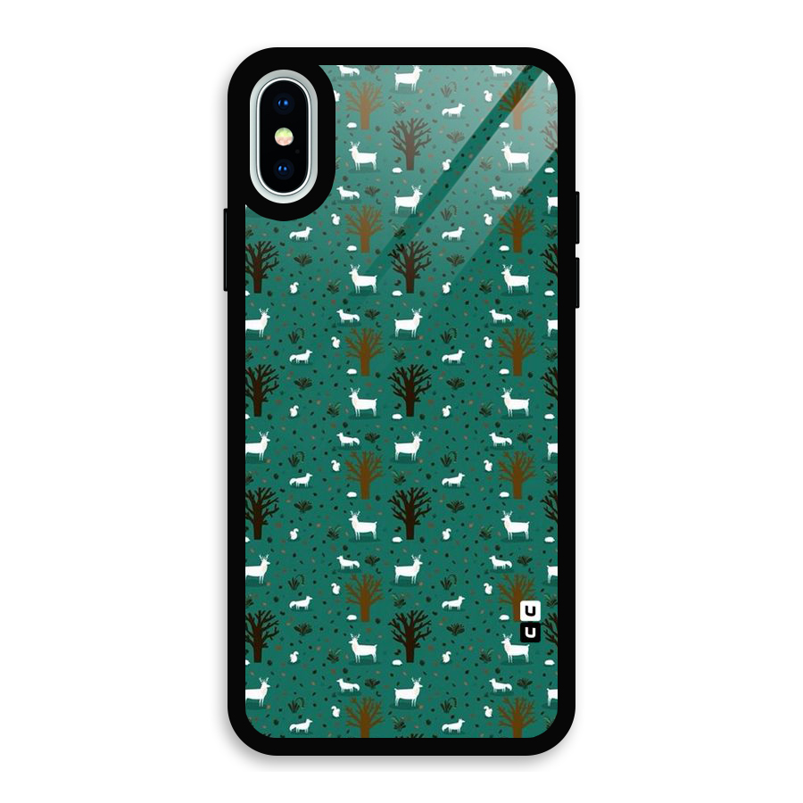 Animal Grass Pattern Glass Back Case for iPhone XS