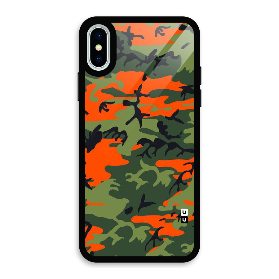 Army Pattern Glass Back Case for iPhone XS