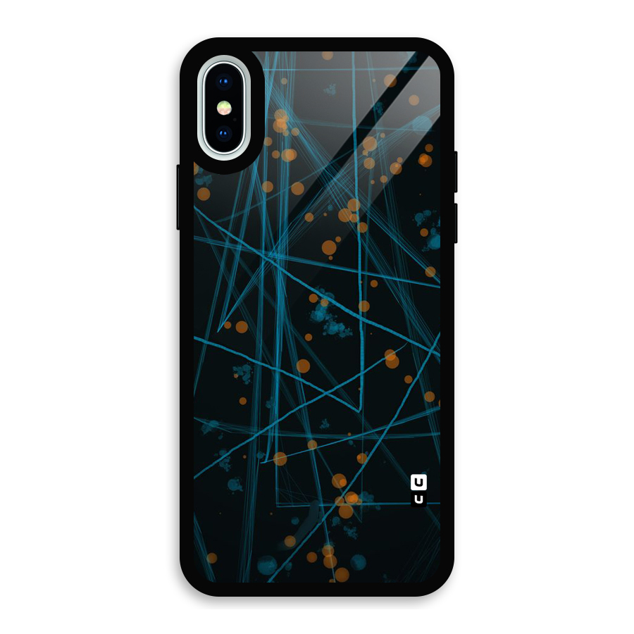Blue Lines Gold Dots Glass Back Case for iPhone XS