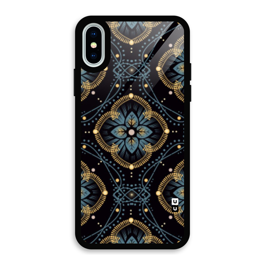 Blue With Black Flower Glass Back Case for iPhone XS