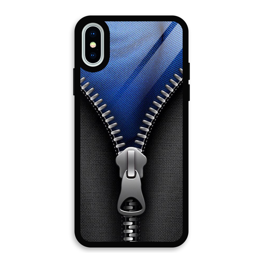 Blue Zipper Glass Back Case for iPhone XS
