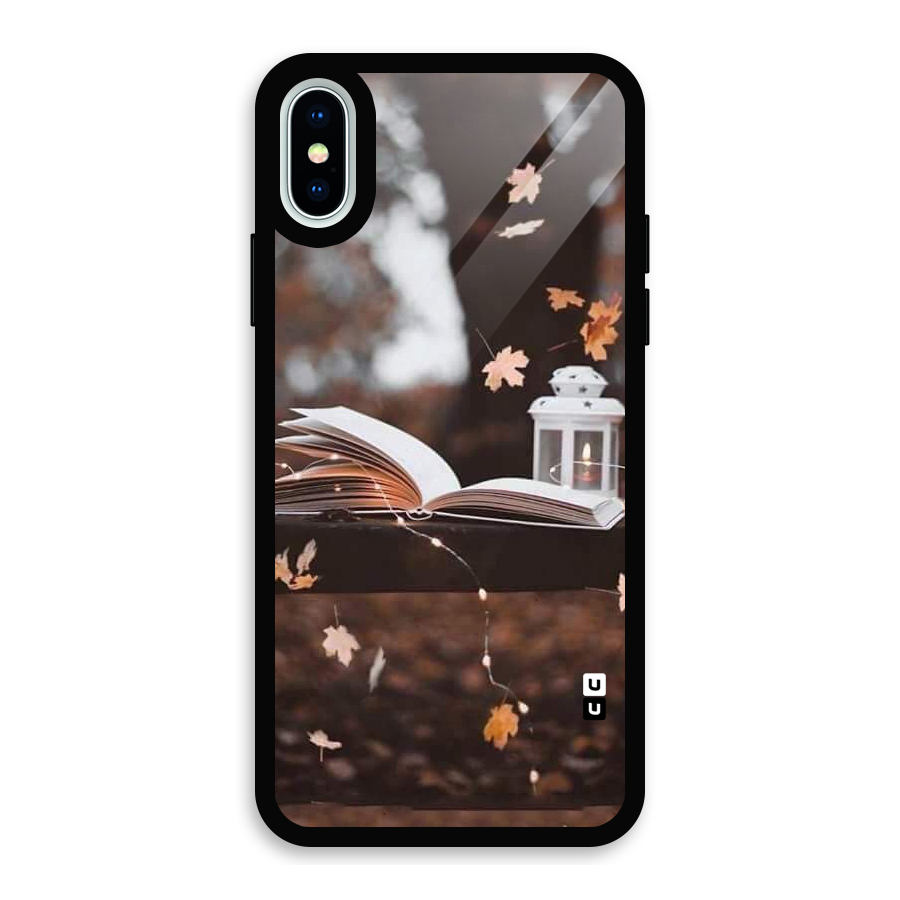 Book and Fall Leaves Glass Back Case for iPhone XS