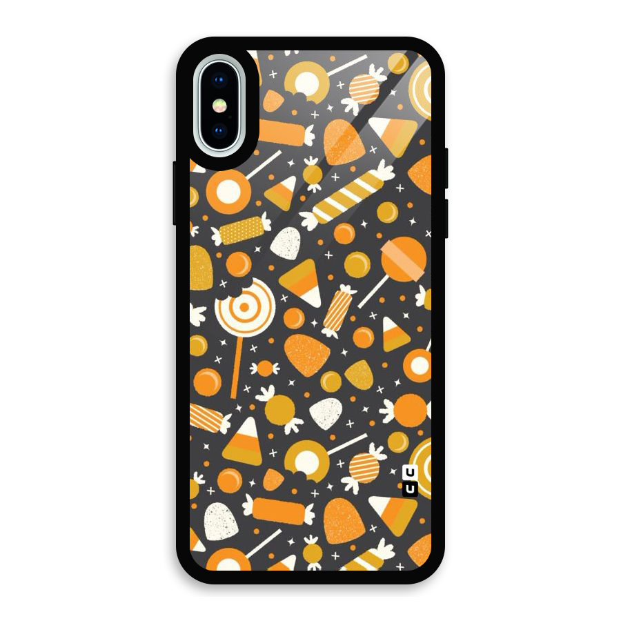 Candies Pattern Glass Back Case for iPhone XS