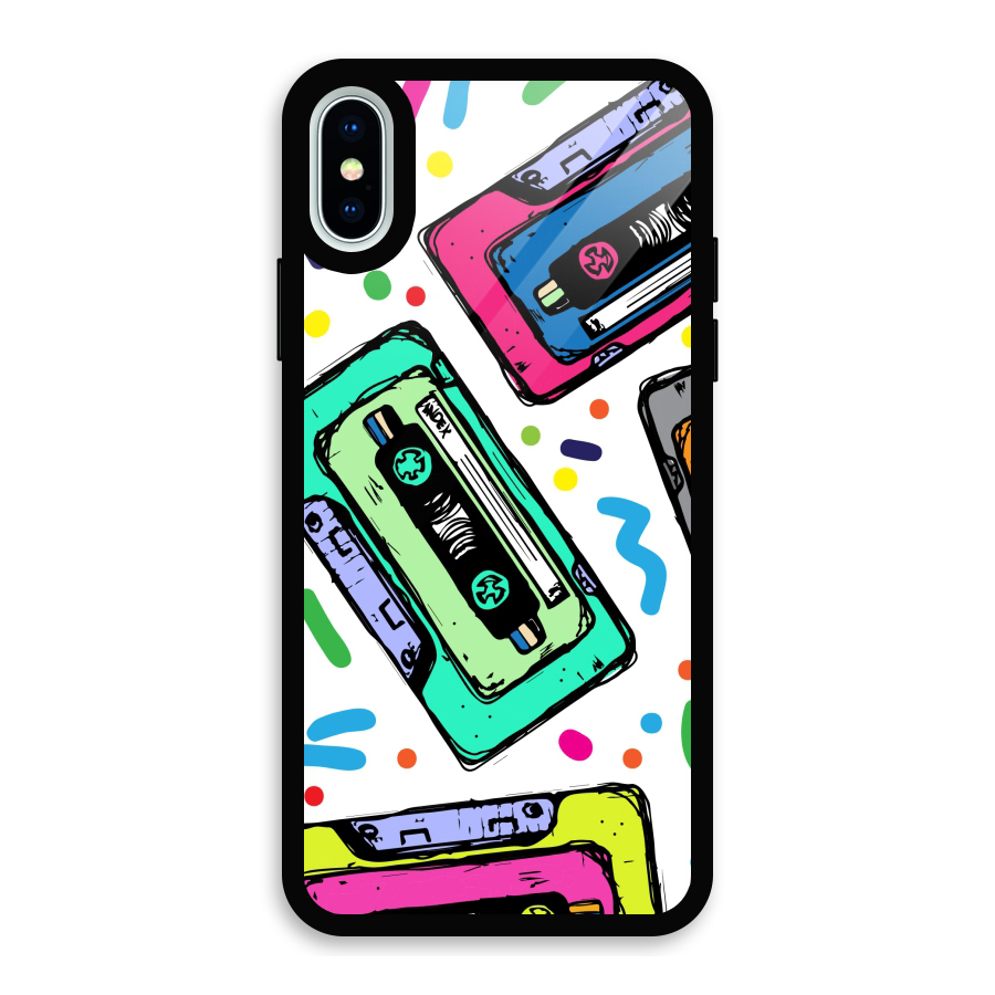 Cassette Pattern Glass Back Case for iPhone XS