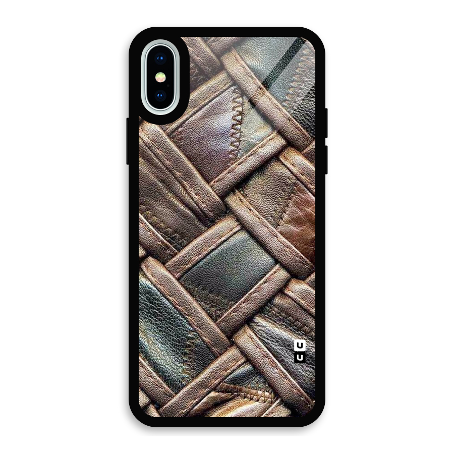 Classic Leather Belt Design Glass Back Case for iPhone XS