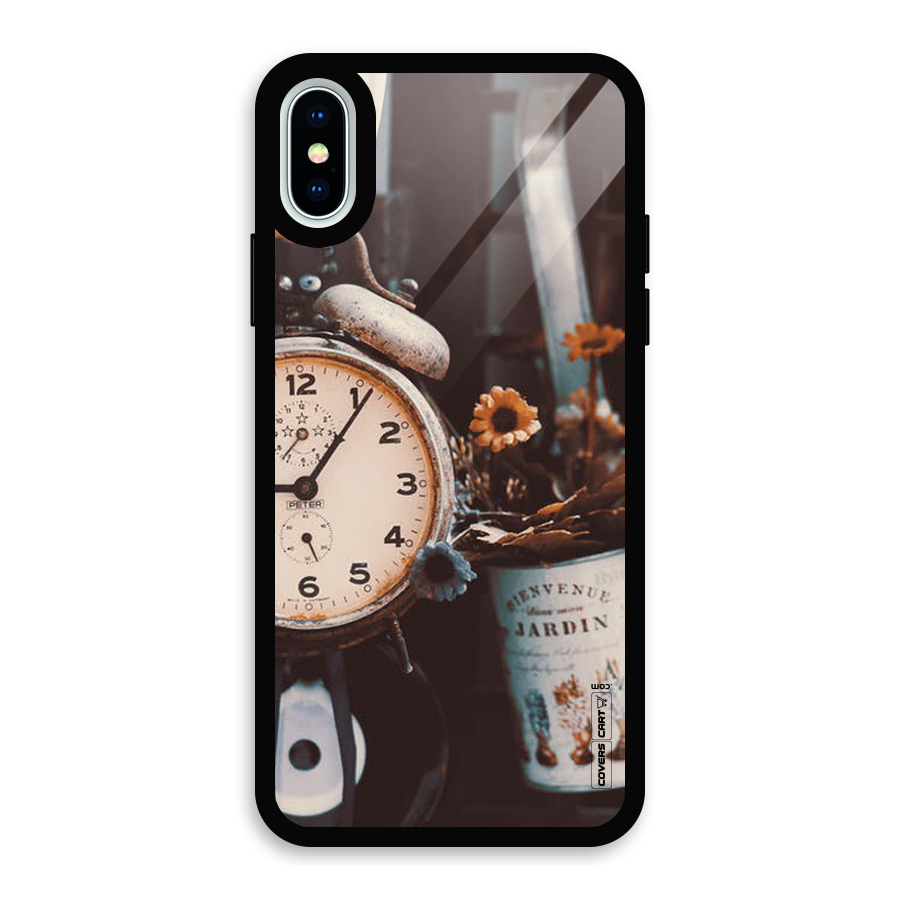 Clock And Flowers Glass Back Case for iPhone XS