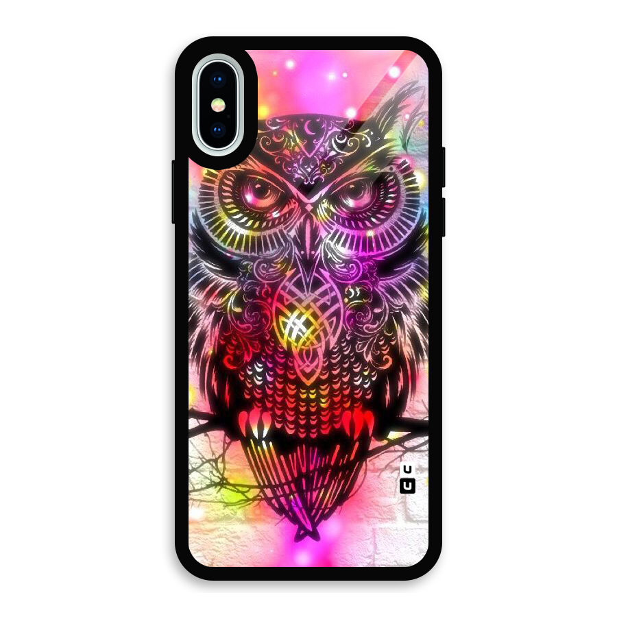 Colourful Owl Glass Back Case for iPhone XS