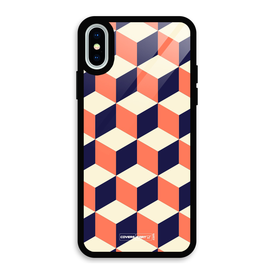 Cube Pattern Glass Back Case for iPhone XS