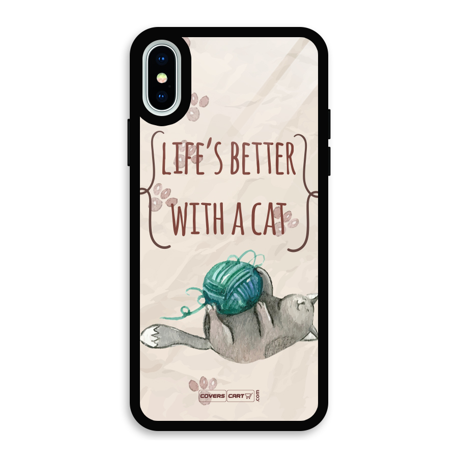 Cute Cat Glass Back Case for iPhone XS