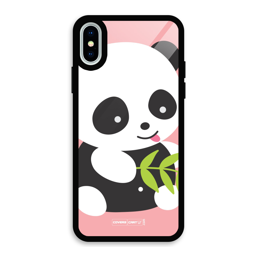 Cute Panda Pink Glass Back Case for iPhone XS