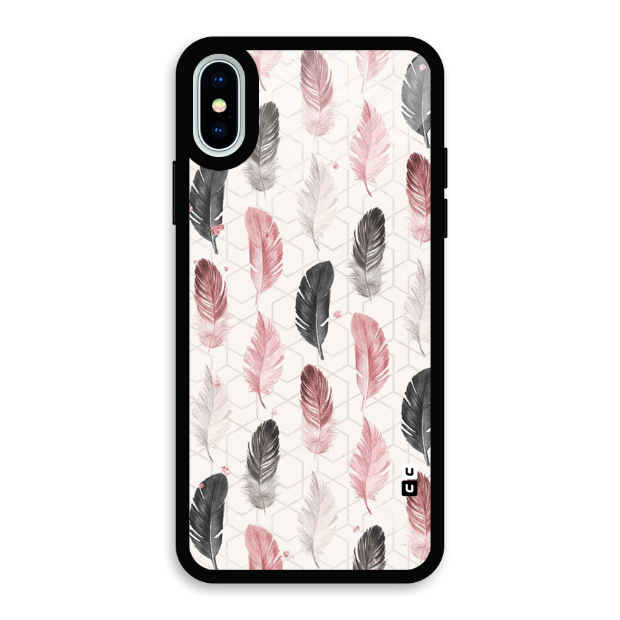 Feather Line Pattern Glass Back Case for iPhone XS