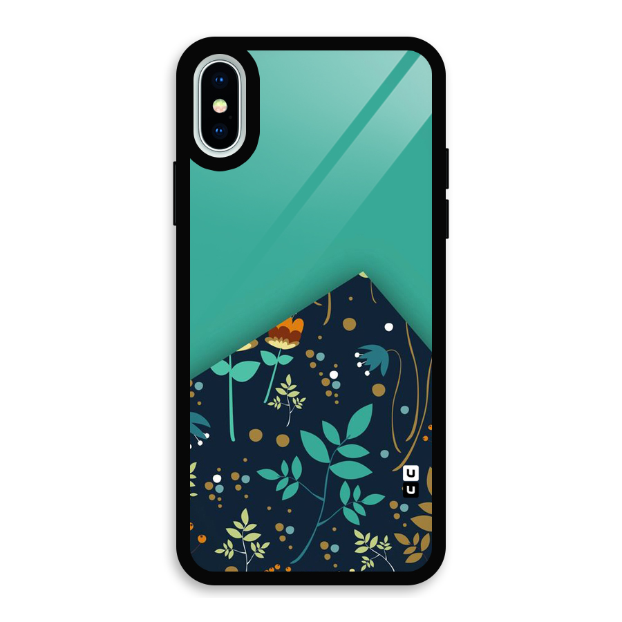 Floral Corner Glass Back Case for iPhone XS