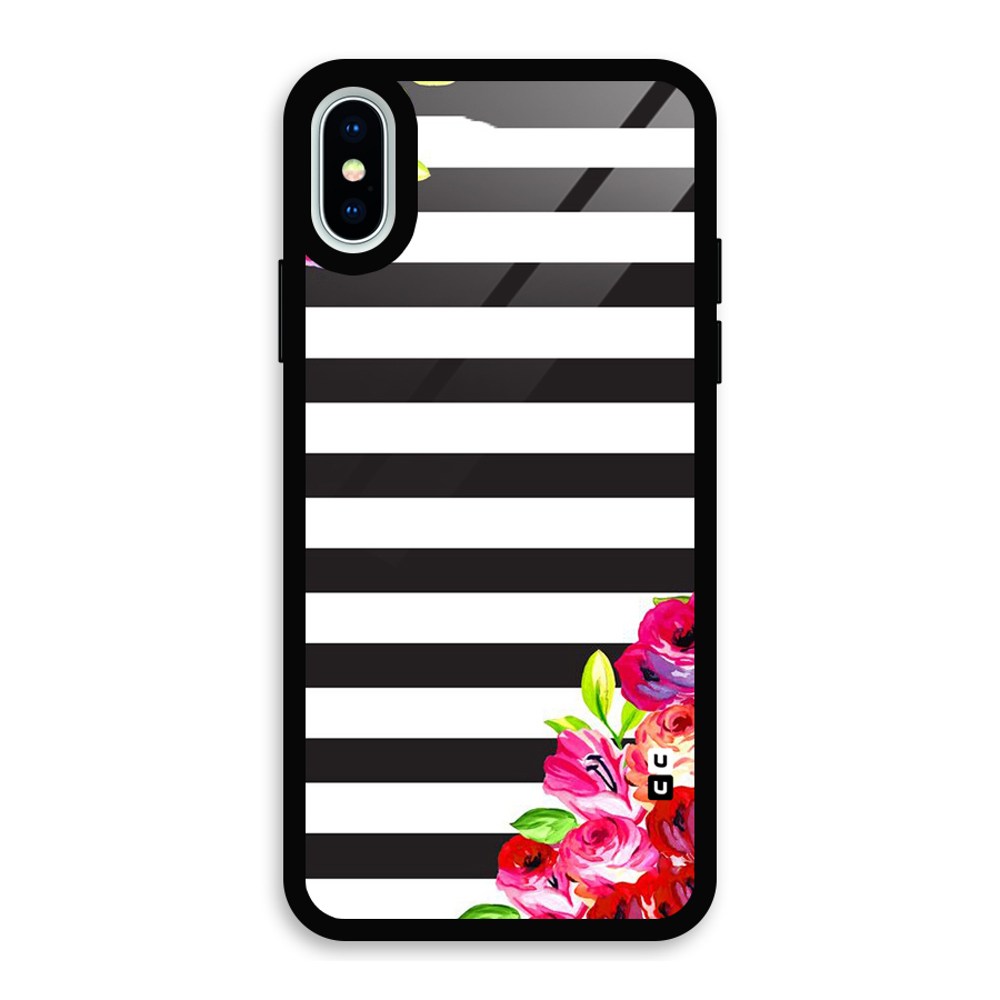 Floral Stripes Glass Back Case for iPhone XS