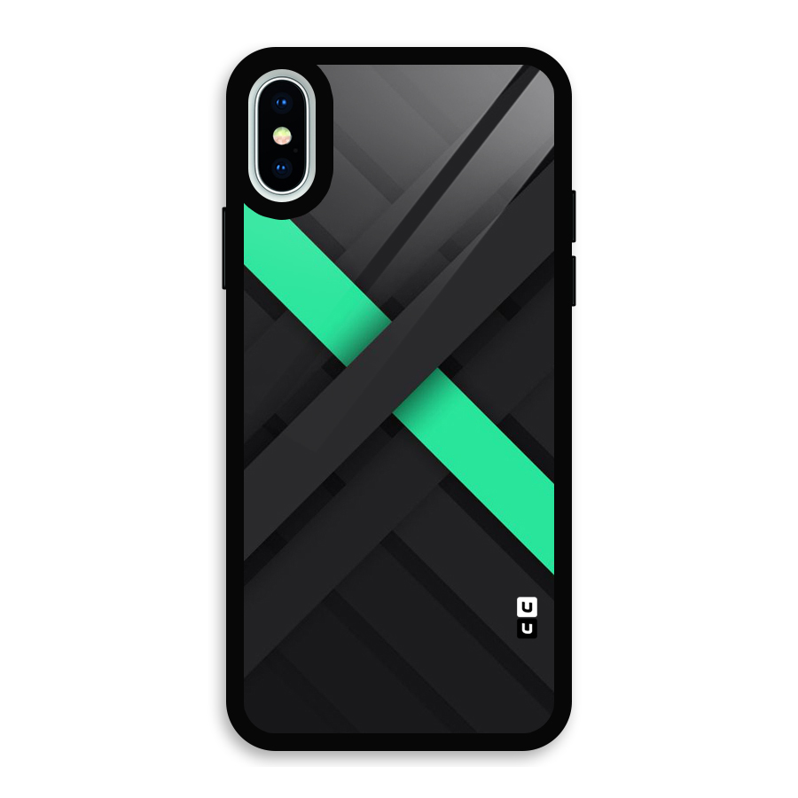 Green Stripe Diagonal Glass Back Case for iPhone XS