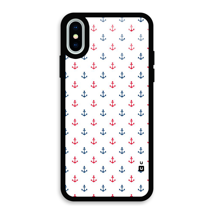 Minimal Anchor Pattern Glass Back Case for iPhone XS