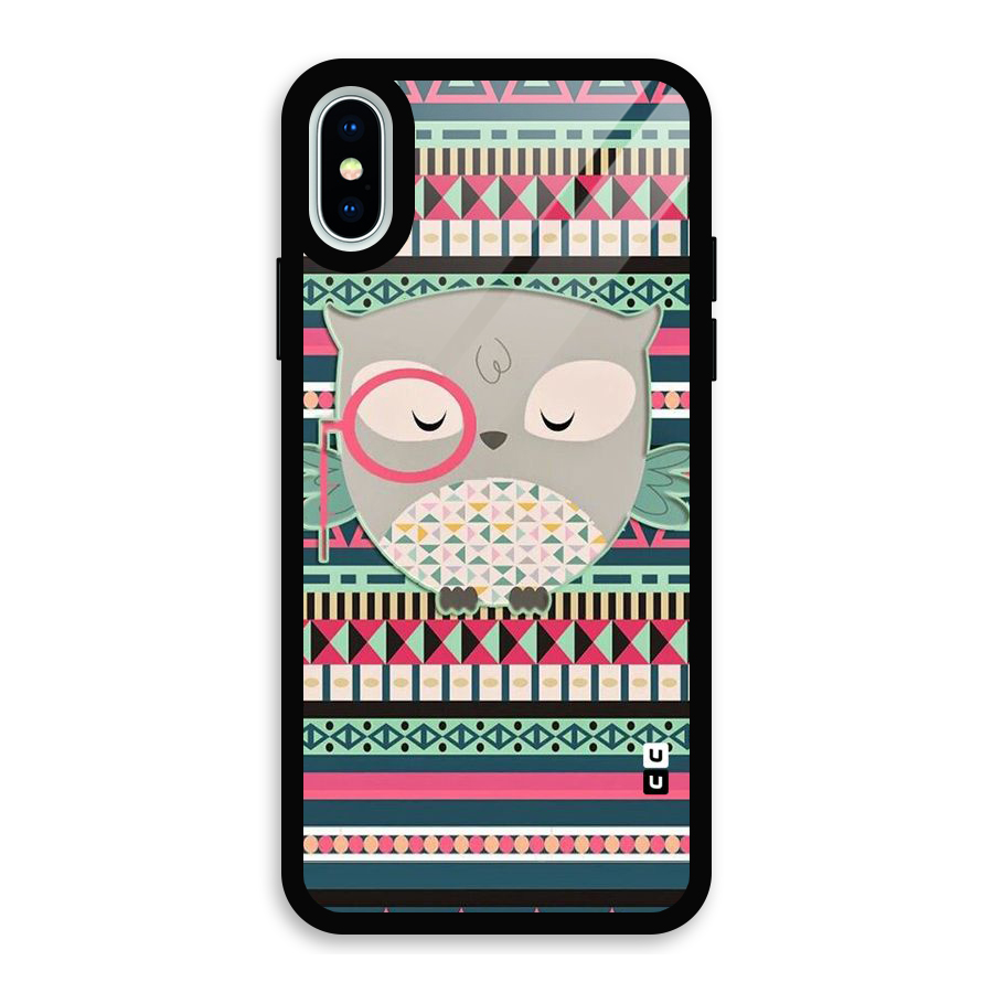 Owl Cute Pattern Glass Back Case for iPhone XS