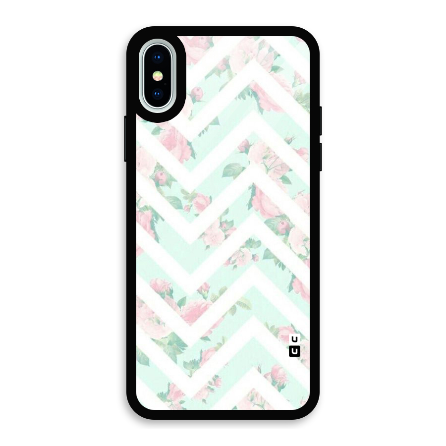 Pastel Floral Zig Zag Glass Back Case for iPhone XS