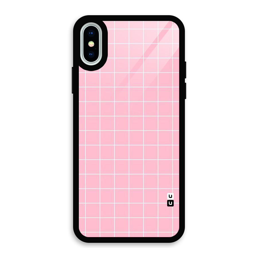 Pink Checks Glass Back Case for iPhone XS