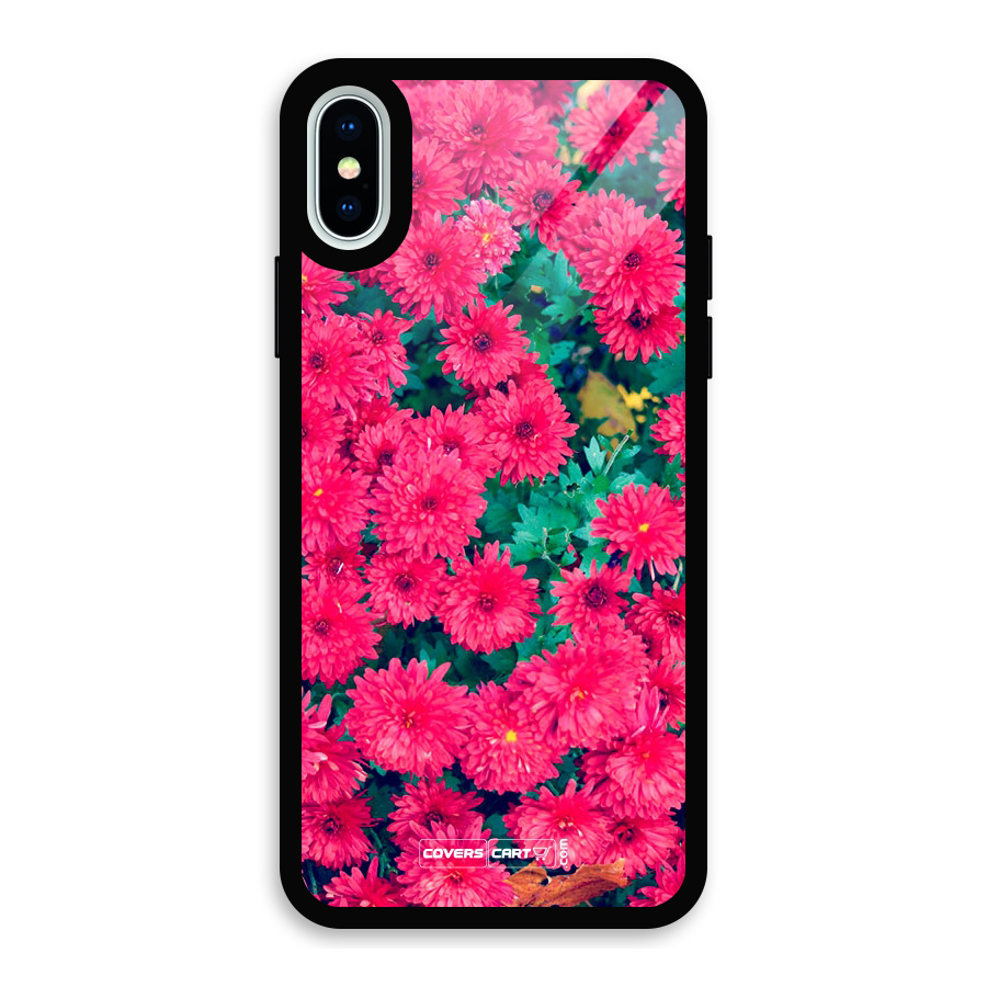 Pink Flowers Glass Back Case for iPhone XS