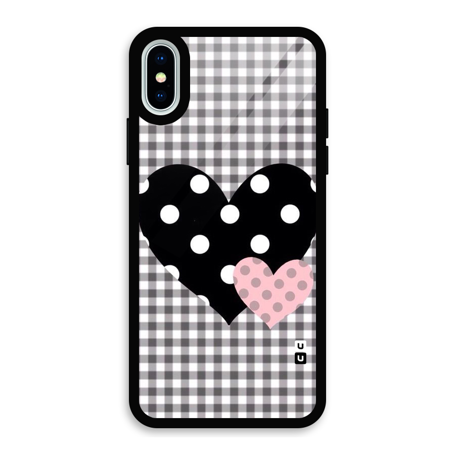 Polka Check Hearts Glass Back Case for iPhone XS