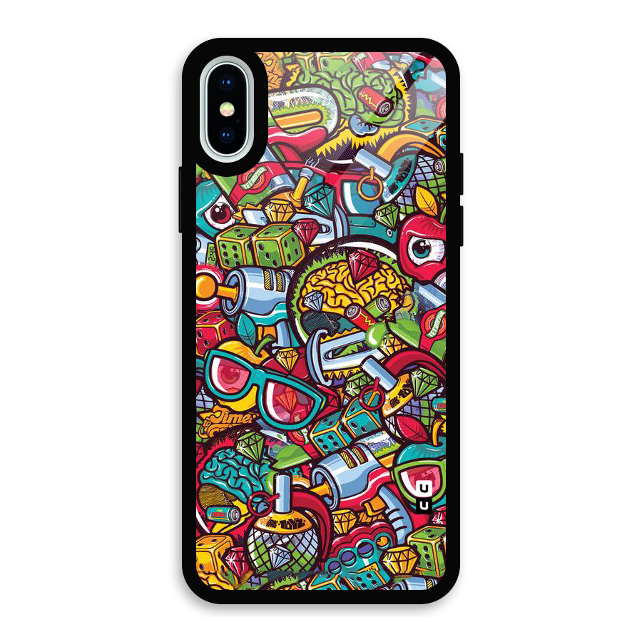Retro Diamond Design Glass Back Case for iPhone XS