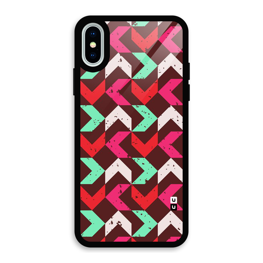 Retro Red Pink Pattern Glass Back Case for iPhone XS