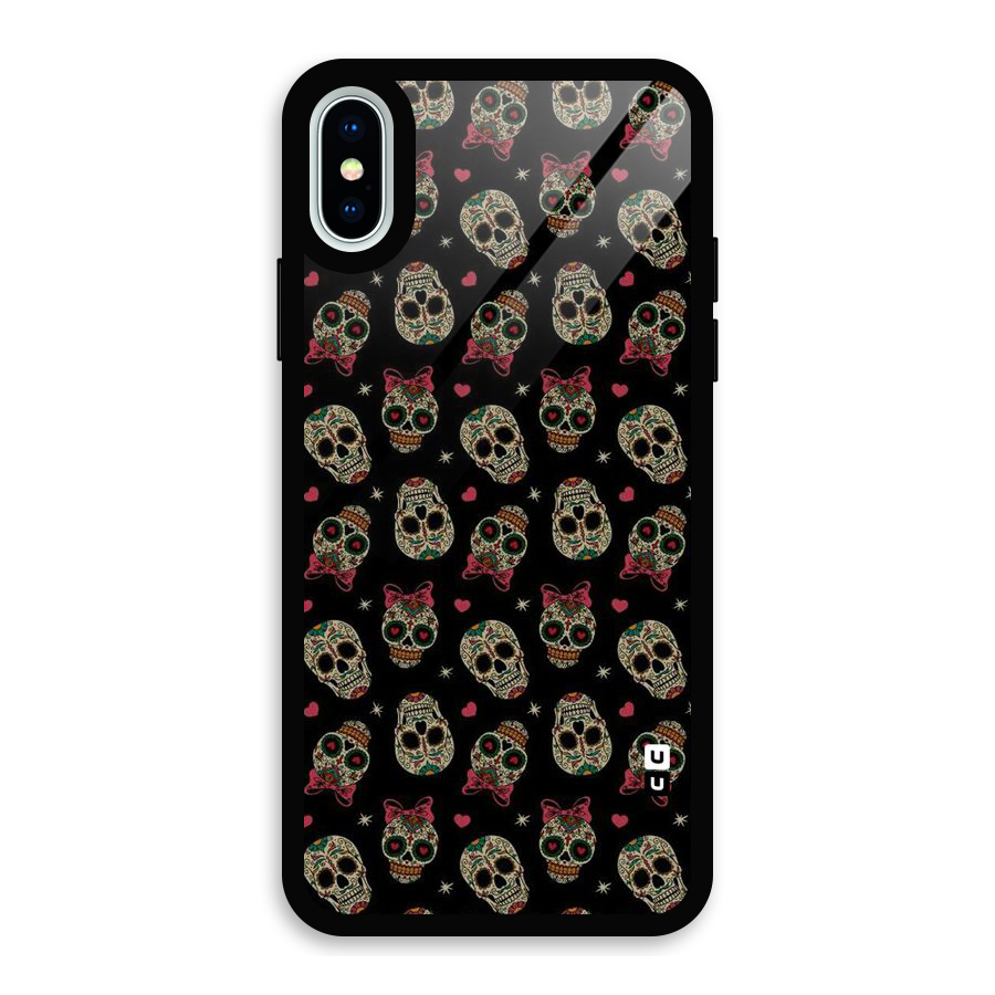 Skull Pattern Glass Back Case for iPhone XS