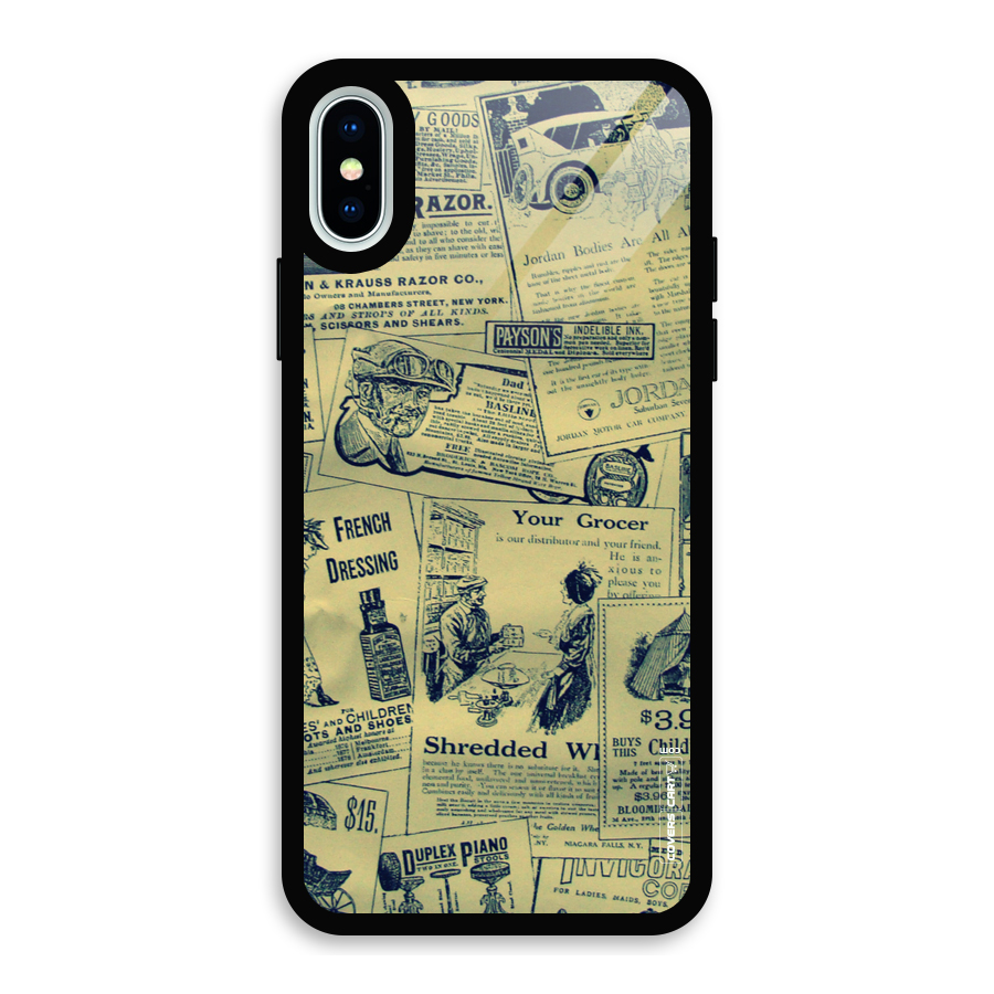 Vintage Newspaper Cutouts Glass Back Case for iPhone XS