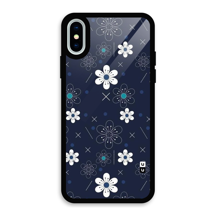 White Floral Shapes Glass Back Case for iPhone XS