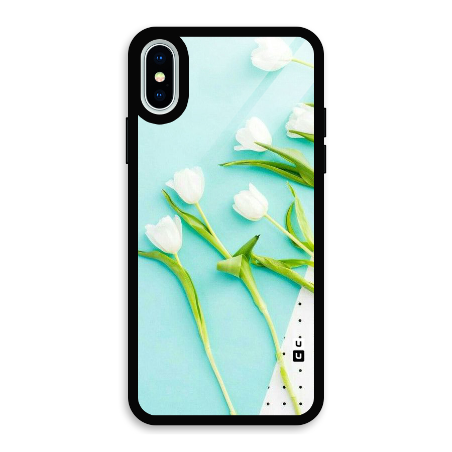 White Tulips Glass Back Case for iPhone XS