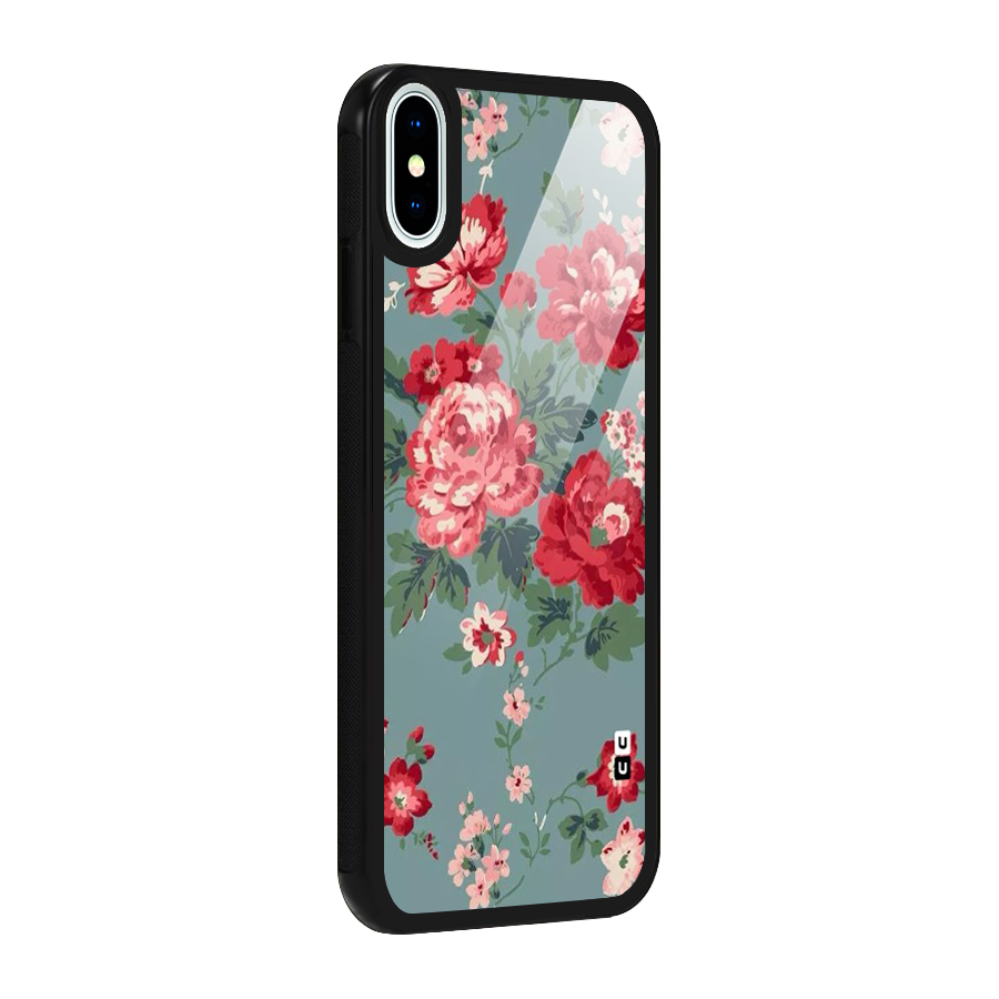 Aesthetic Floral Red Glass Back Case for iPhone XS