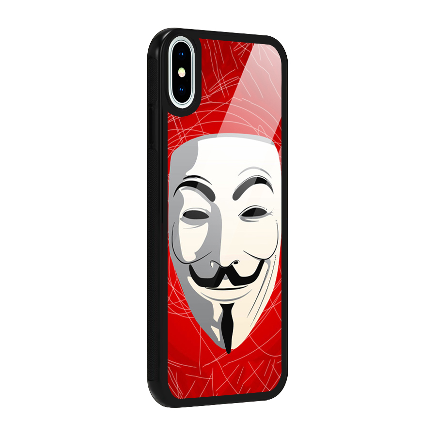 Anonymous Mask Abstract  Glass Back Case for iPhone XS