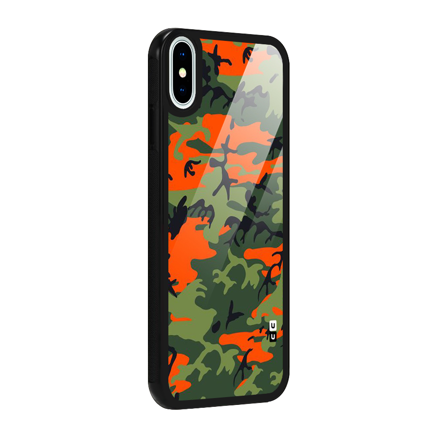 Army Pattern Glass Back Case for iPhone XS