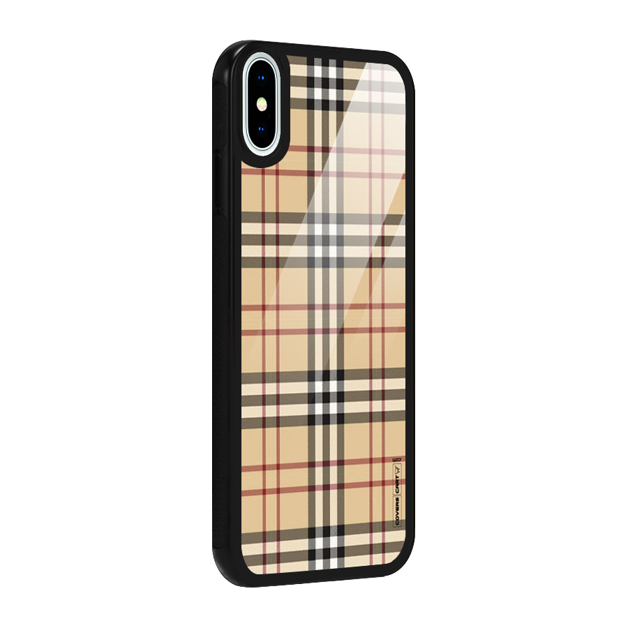 Beige Check Glass Back Case for iPhone XS