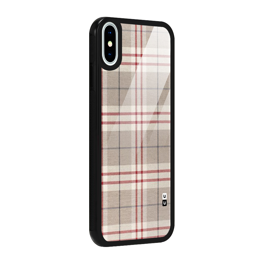 Beige Red Check Glass Back Case for iPhone XS