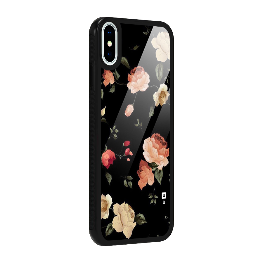 Black Artistic Floral Glass Back Case for iPhone XS