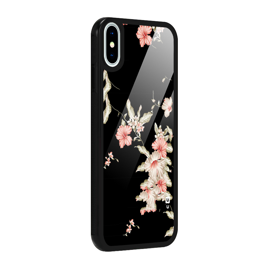 Black Floral Glass Back Case for iPhone XS