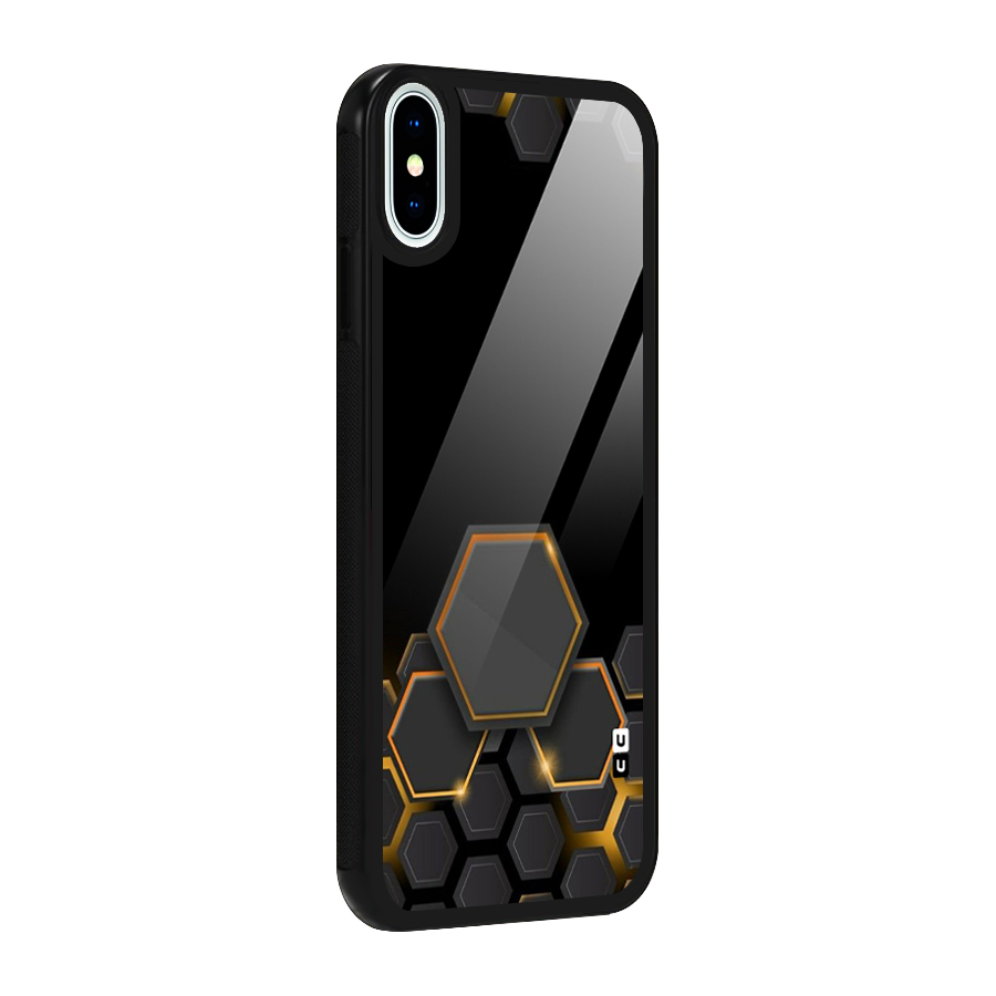 Black Gold Hexa Glass Back Case for iPhone XS