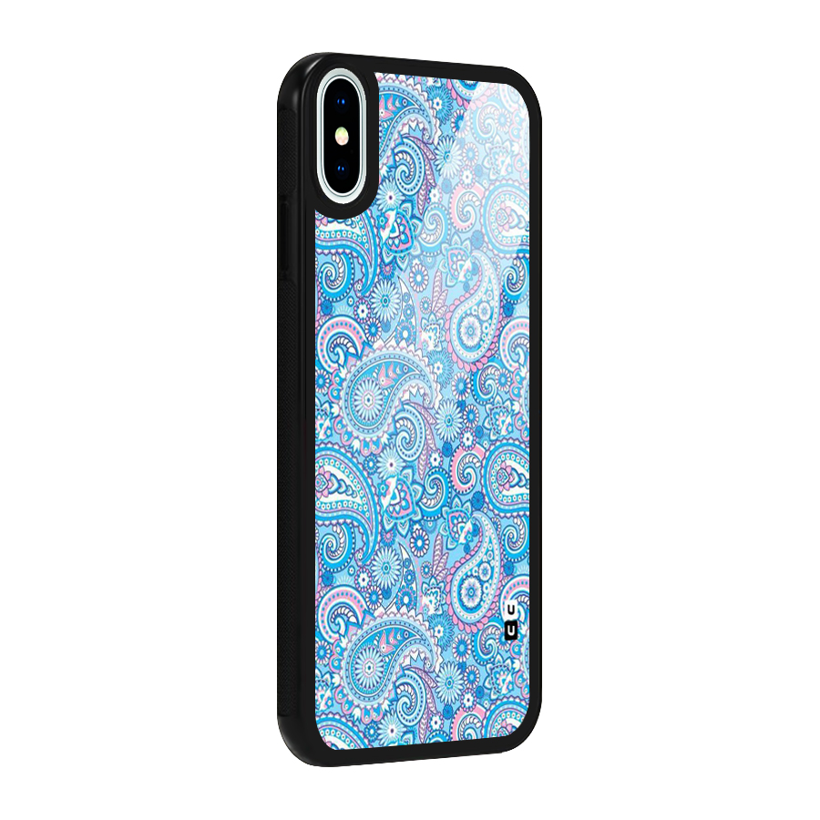 Blue Block Pattern Glass Back Case for iPhone XS