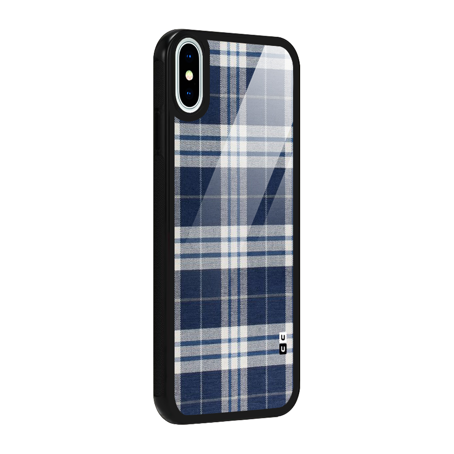 Blue White Check Glass Back Case for iPhone XS