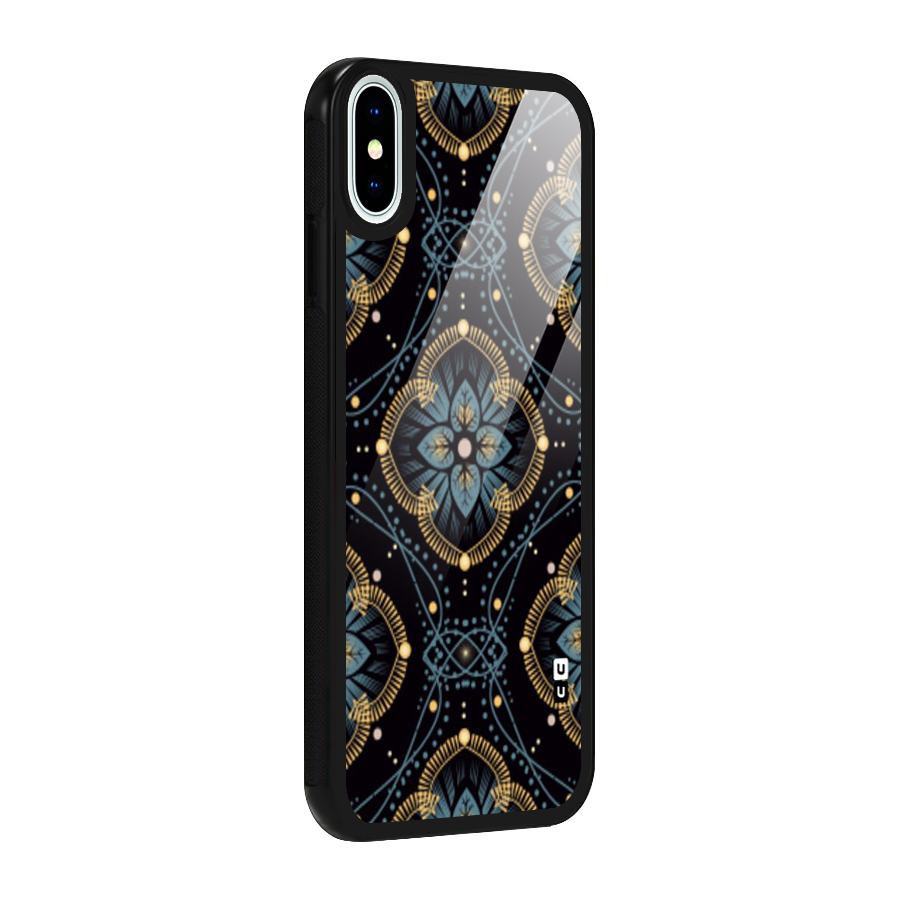 Blue With Black Flower Glass Back Case for iPhone XS