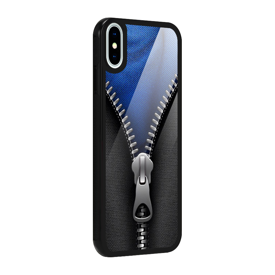 Blue Zipper Glass Back Case for iPhone XS