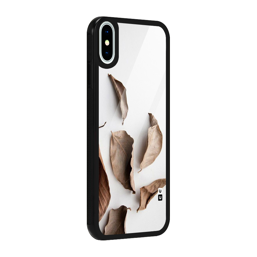Brown Dusty Leaves Glass Back Case for iPhone XS
