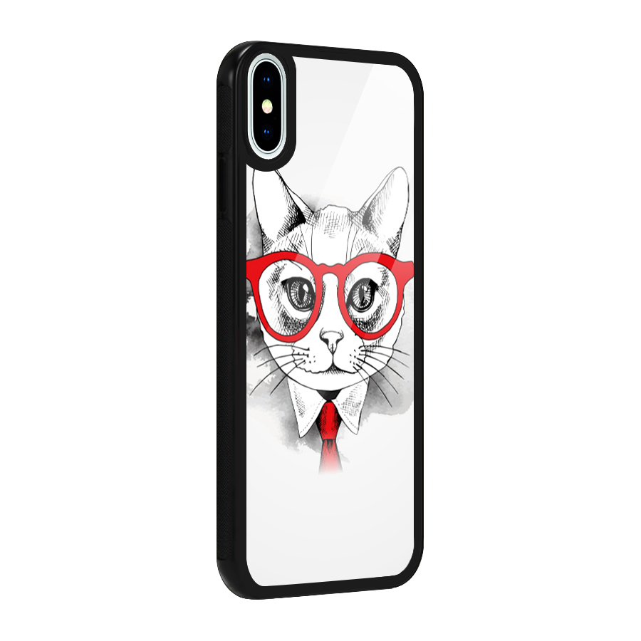 Business Cat Glass Back Case for iPhone XS
