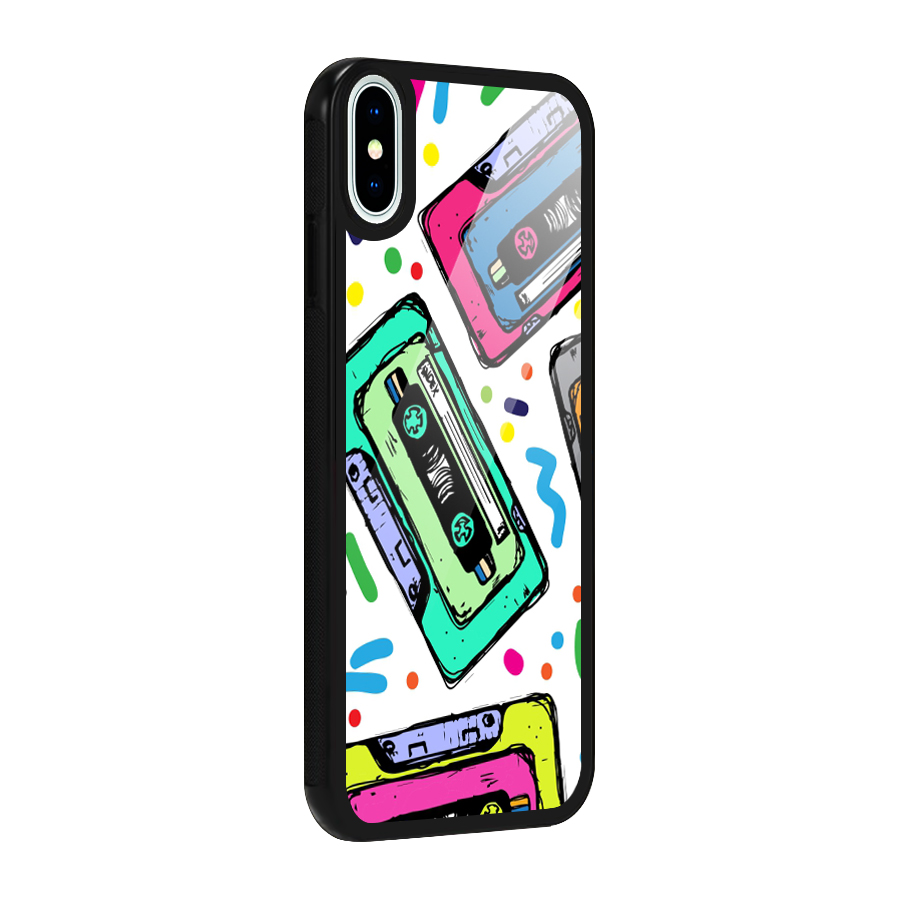 Cassette Pattern Glass Back Case for iPhone XS